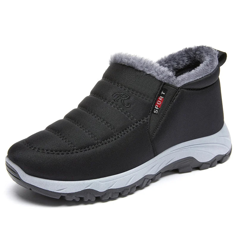 Women's quilted waterproof slip-on ankle boots with faux fur lining, urban winter style