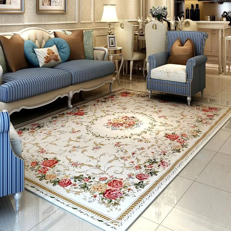Retro floral large area rug soft machine washable floor mat vintage printed luxury carpet kids