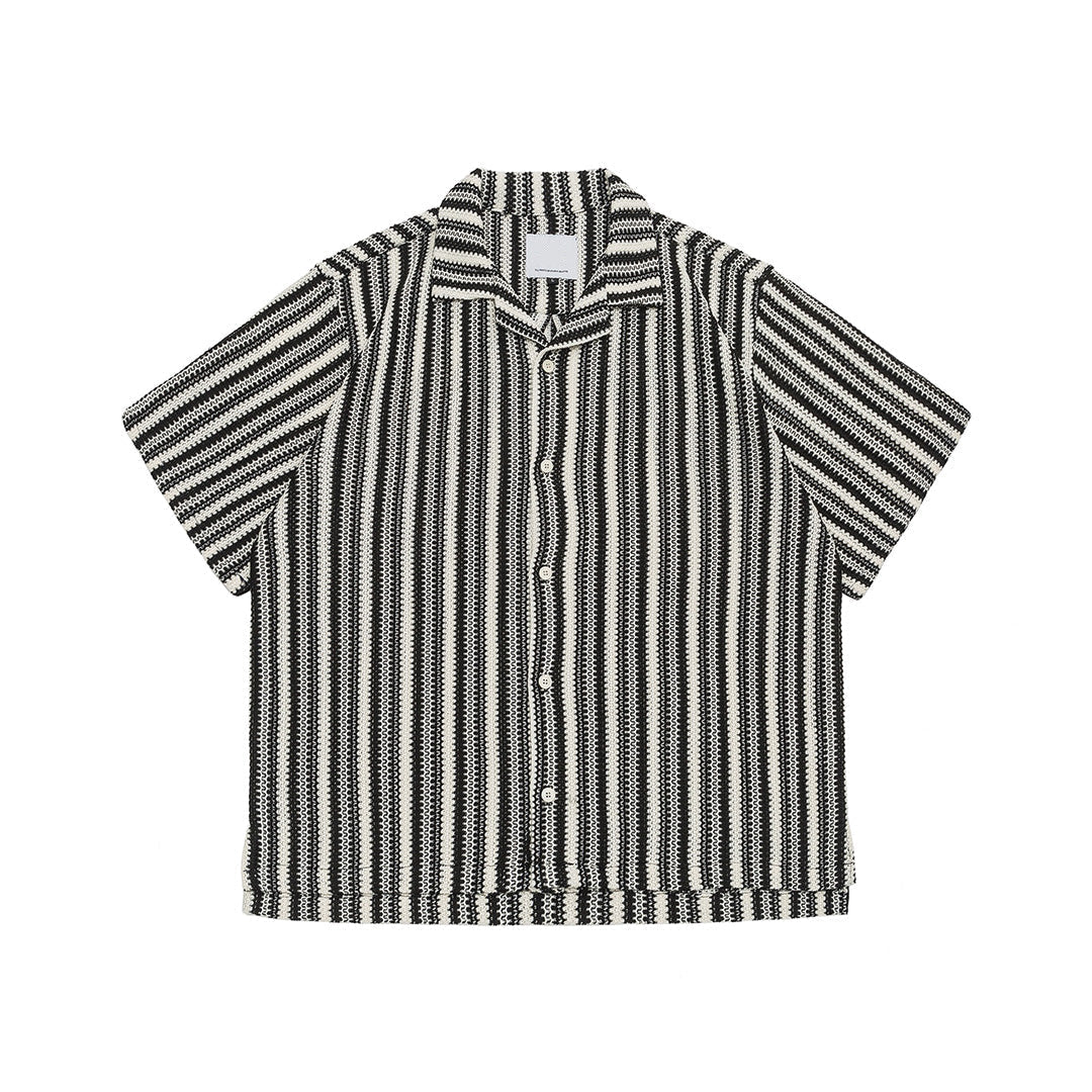 Men's striped cotton knit shirt regular fit turn-down collar lightweight breathable warm-weather style