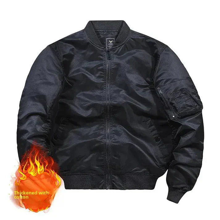 Men's olive green pilot bomber jacket classic silhouette with ribbed cuffs sustainable fabric