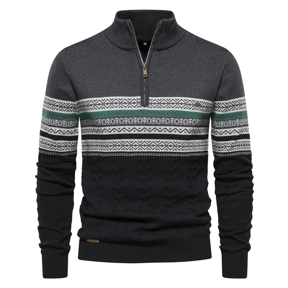 Men's neon pullover sweater loose fit soft warm fabric ethnic pattern streetwear casual style
