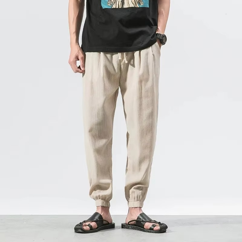 Men's cotton linen harem pants relaxed fit cuffed ankles breathable casual trousers everyday comfort