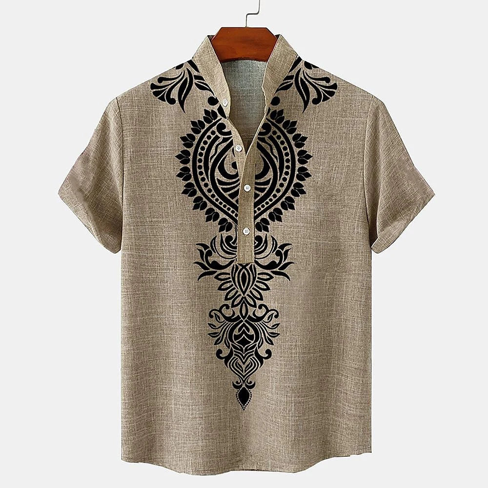Relaxed-fit short-sleeve Hawaiian shirt with subtle crested print, lightweight breathable fabric for travelers
