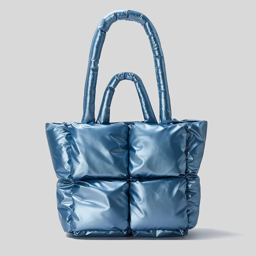 Urbann-Vibe Jorlin quilted plush shoulder bag satin finish structured silhouette 20in fashion-forward