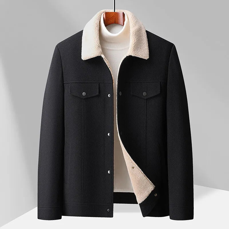 Men's Nordic sherpa jacket wool-blend warm lightweight insulated lining luxe lapel collar
