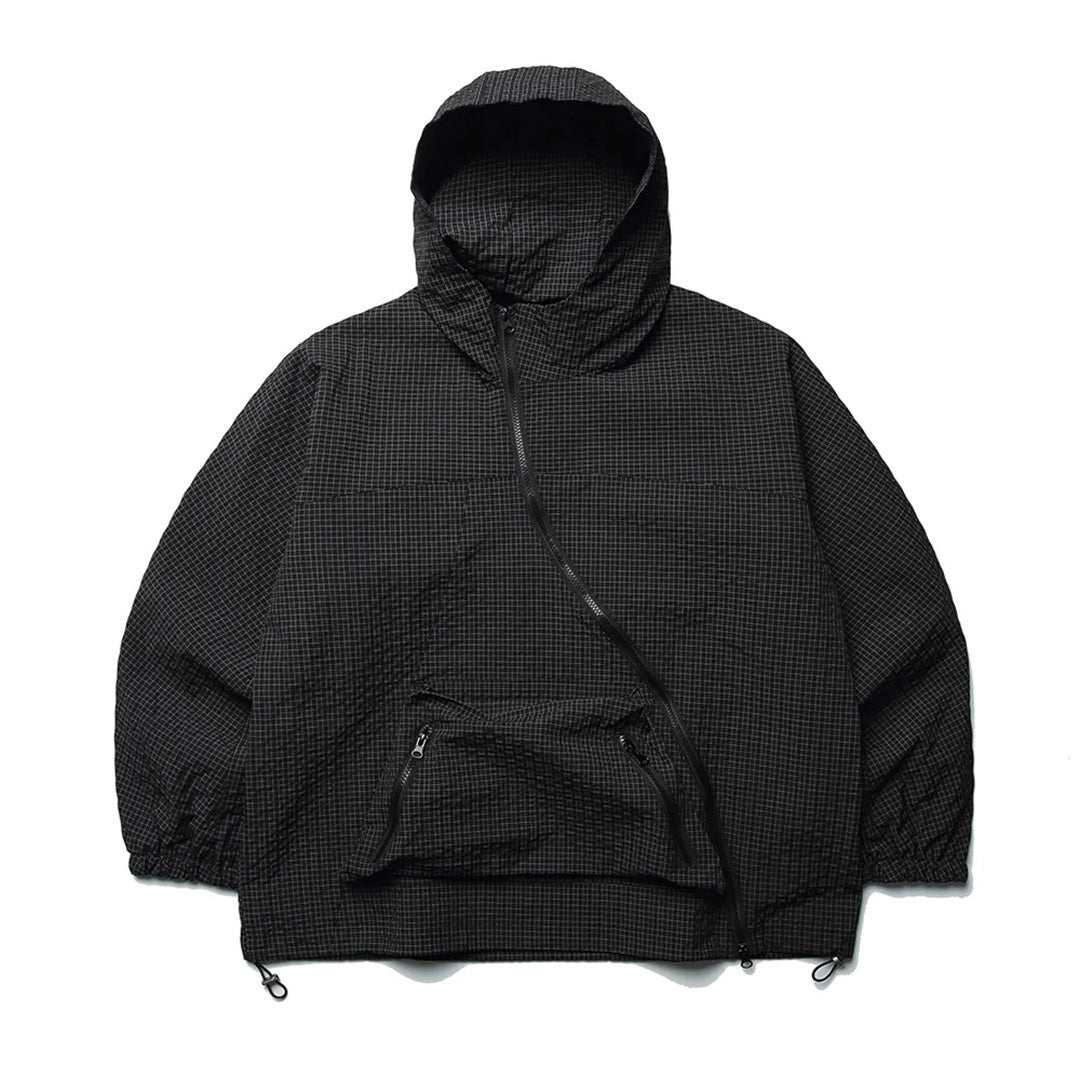 Plaid hooded windbreaker jacket nylon blend weatherproof with zippered pockets lightweight outdoor
