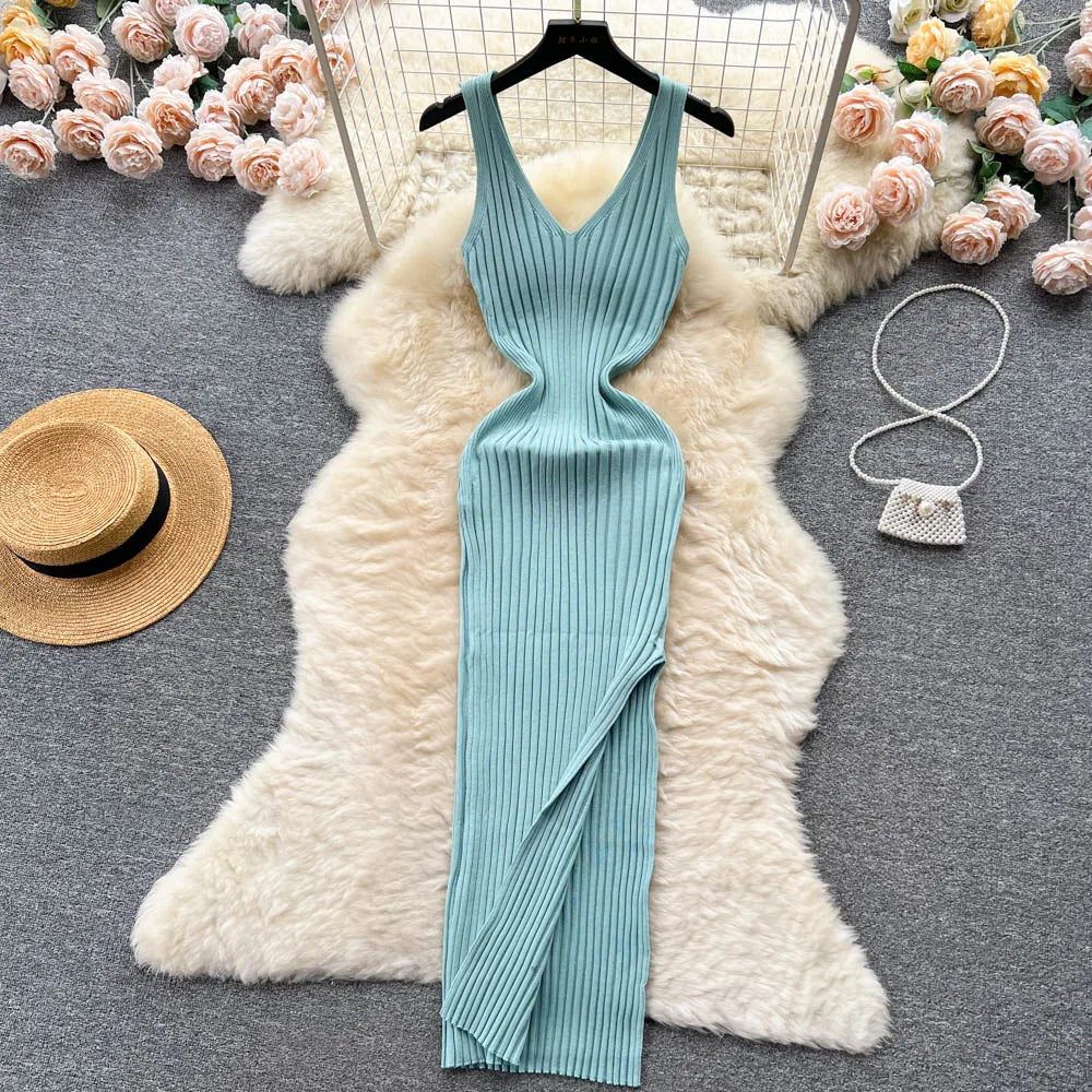 Louris ribbed knit bodycon dress sculpted silhouette for confident evening wear and polished events