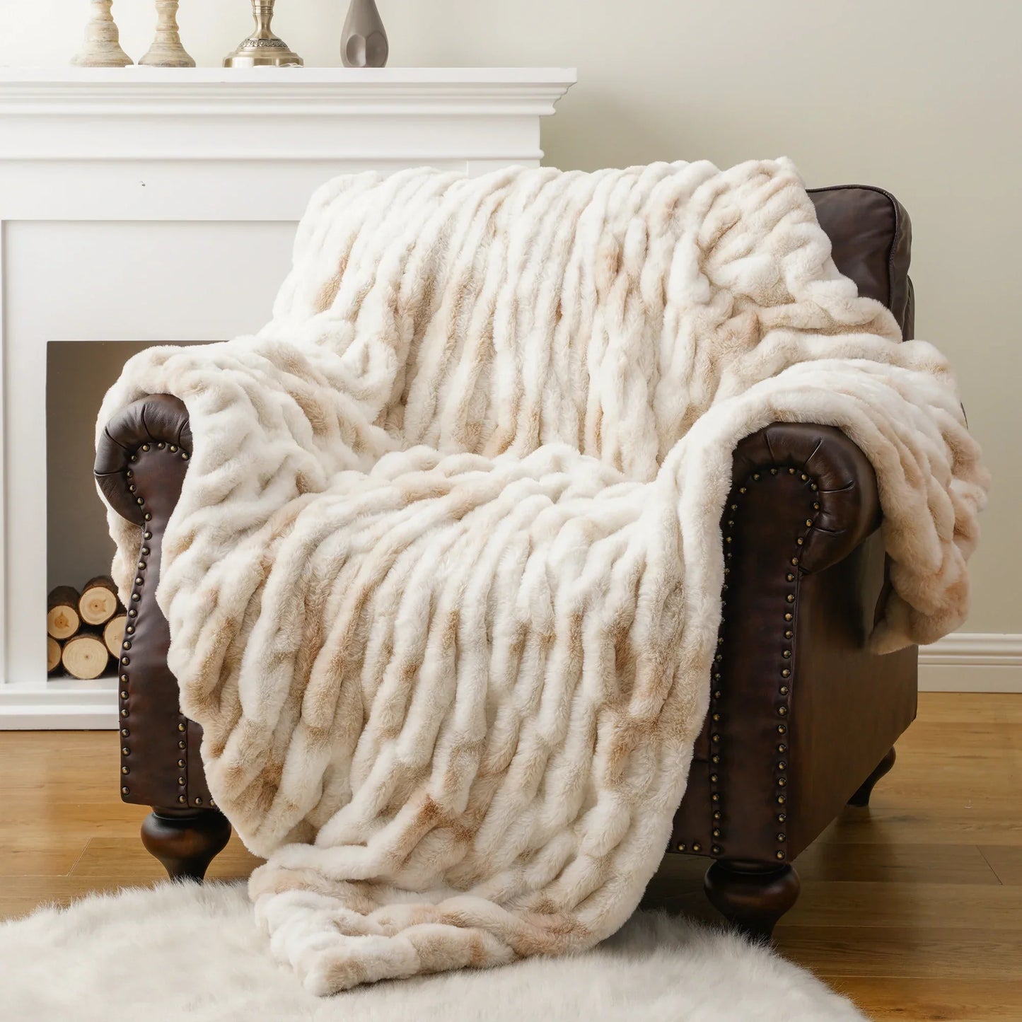 Versailles faux rabbit fur throw blanket velvet plush cozy home decor muted tones soft texture