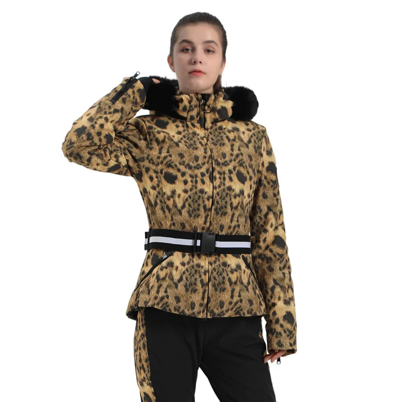 Women's patterned winter ski jacket structured fit bold contemporary design layering-ready outdoor warmth