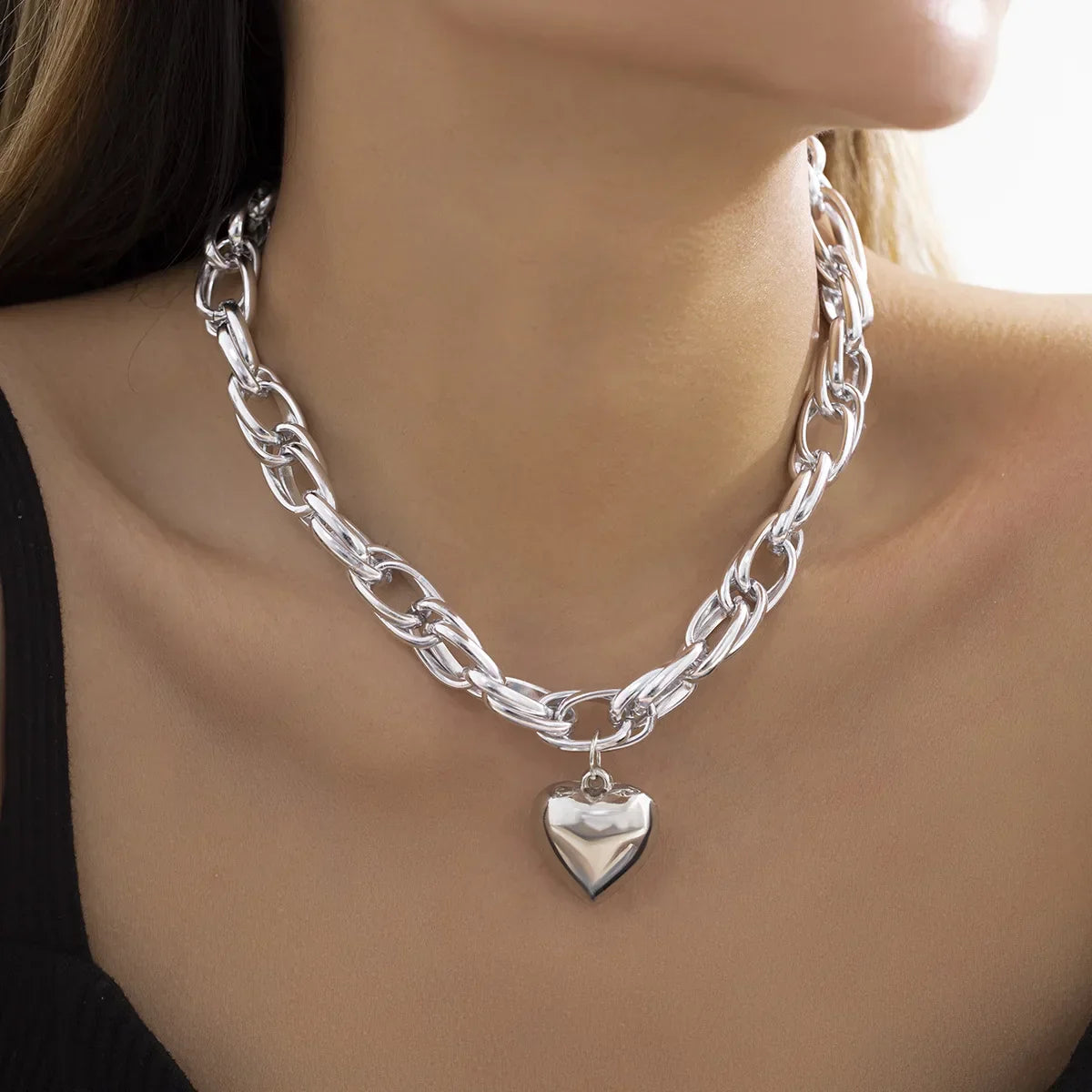 Ravena bold heart pendant necklace sterling silver-plated hypoallergenic adjustable chain for women