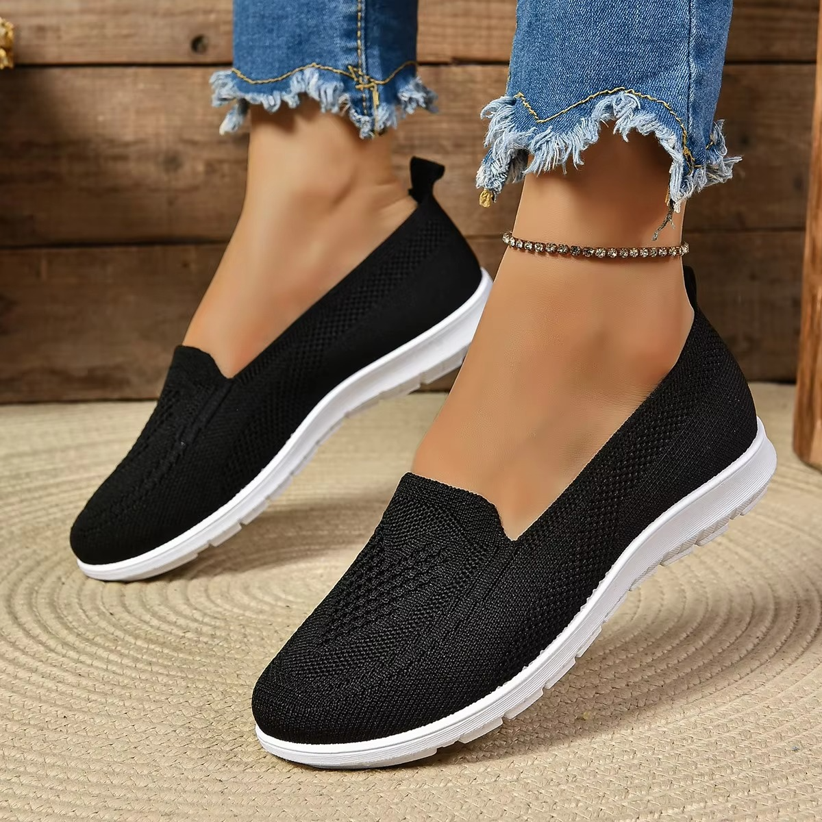 Women's lightweight mesh slip-on flats breathable loafers in neutral tone for summer comfort