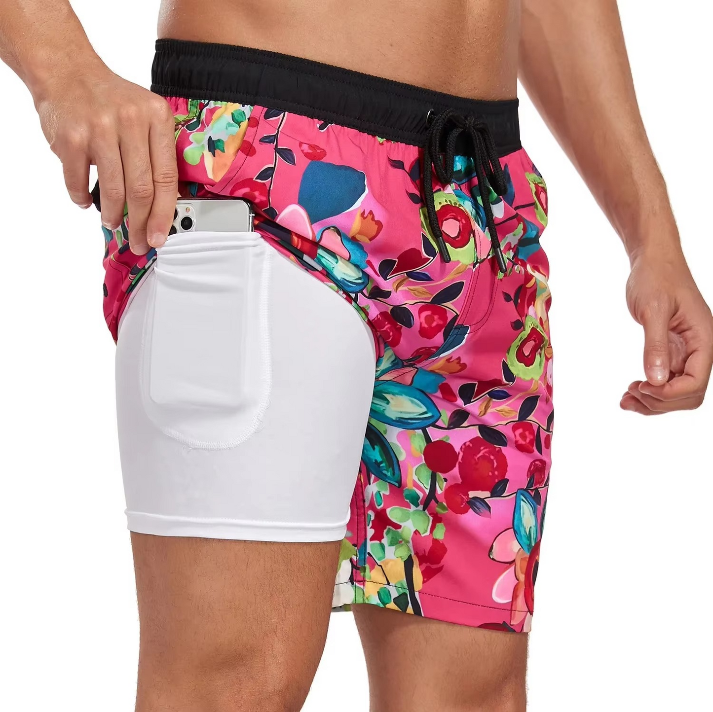 Men's gradient beach shorts lightweight milk silk quick-dry built-in phone pocket summer vacation
