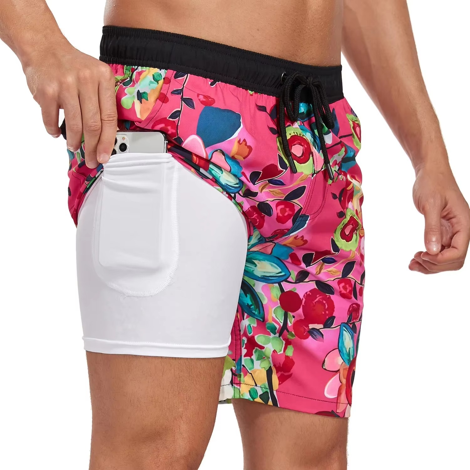 Men's gradient beach shorts lightweight milk silk quick-dry built-in phone pocket summer vacation