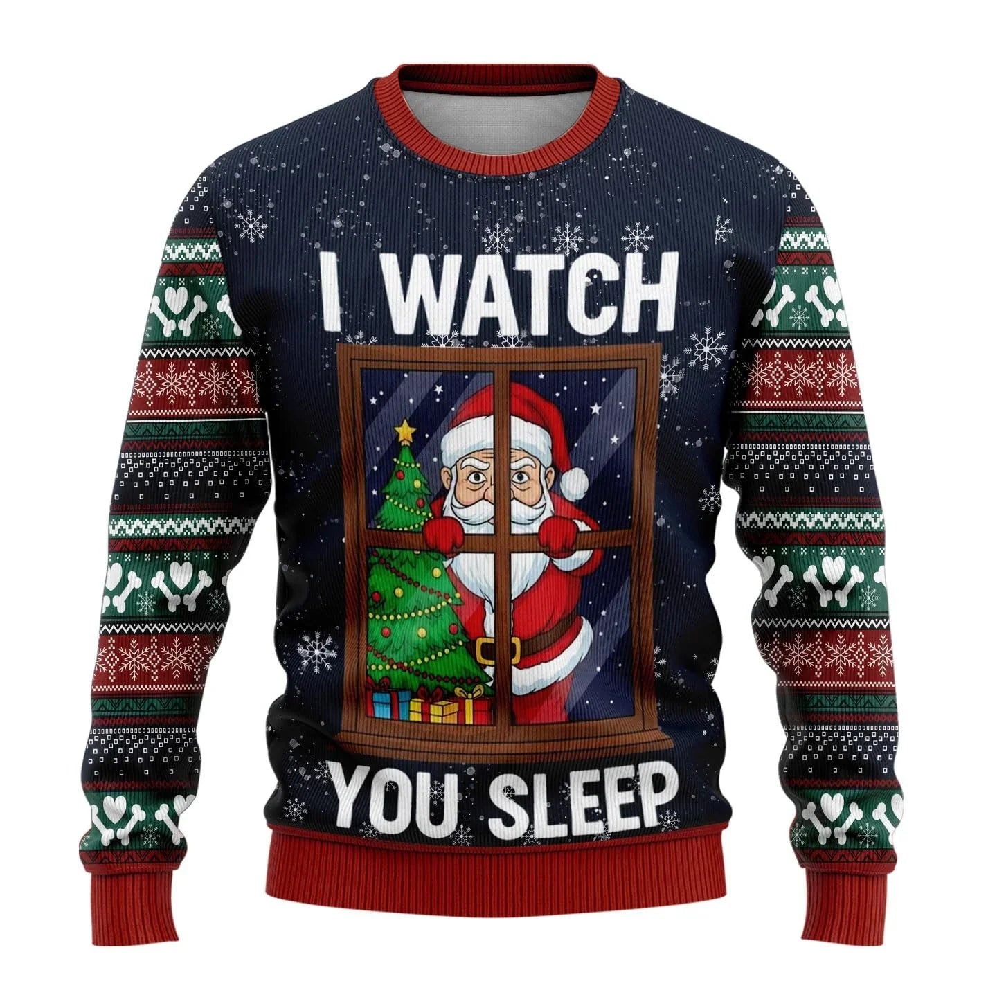 Men's red Christmas sweater classic fit with festive snowman print, cozy knit for holiday parties