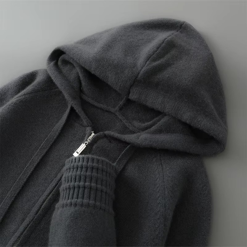 Men's merino wool hooded cardigan jacket slim casual fit lightweight breathable knit essential