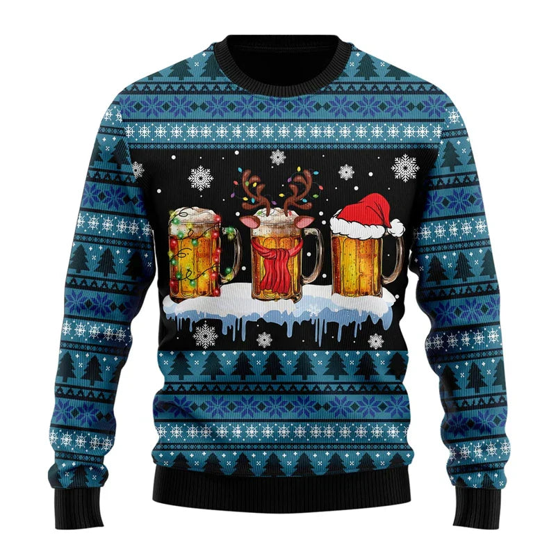 Men's red cozy Christmas sweater with funny festive holiday print and relaxed fit for winter gatherings