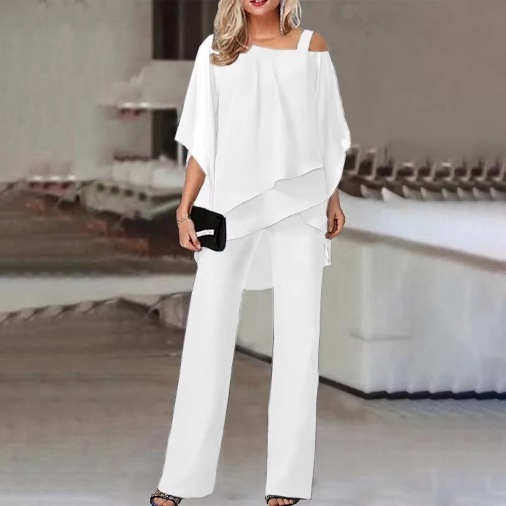 Women's two-piece set bat sleeve camisole loose irregular hem pants summer chic relaxed fit
