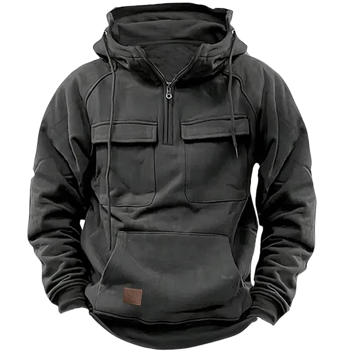 Men's rugged thick fleece hoodie sweatshirt with multiple pockets for outdoor warmth everyday wear
