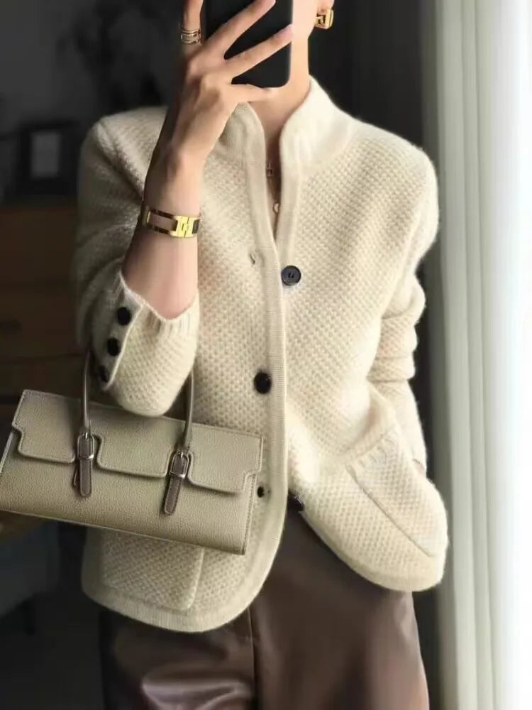 Women's soft-knit half-neck cardigan lightweight cozy modern fit versatile layering piece