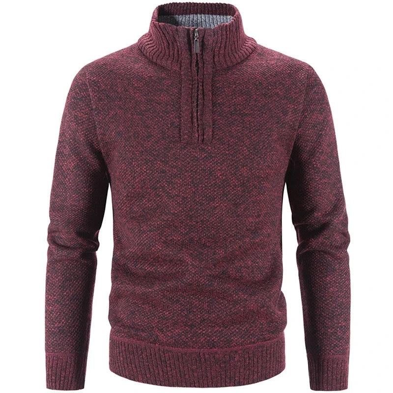 Men's structured geometric knit sweater quarter-zip high collar smart casual urban style