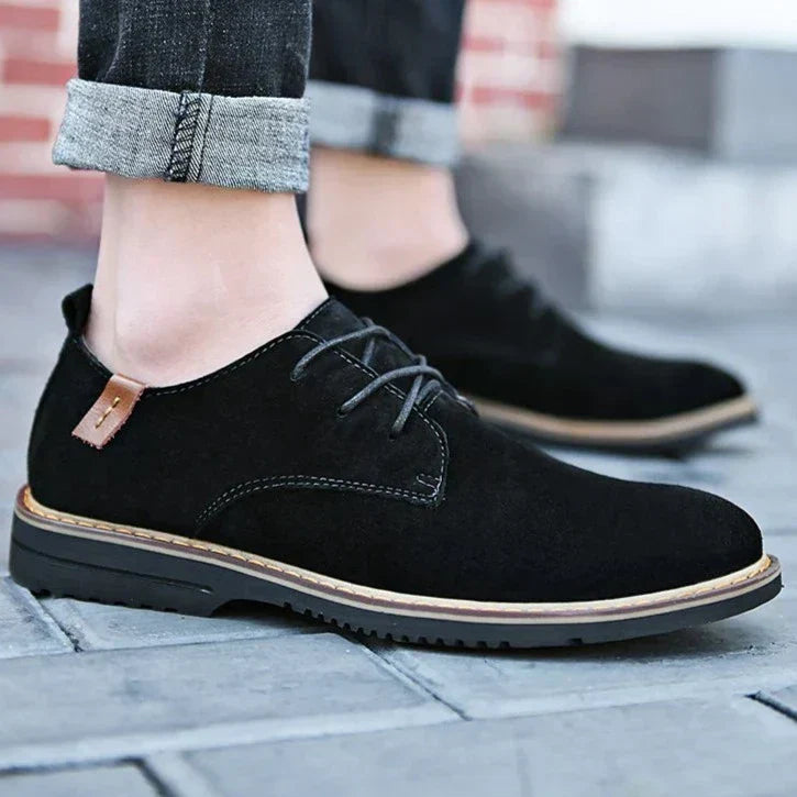 Men's black PU leather Oxford dress shoes polished finish closed-lace elegant formal fit