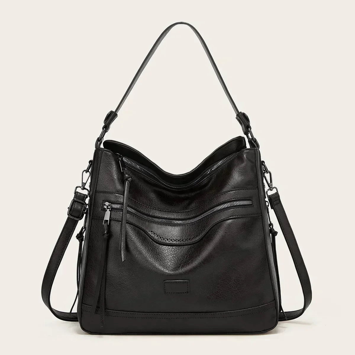 Maureen faux leather slouchy hobo bag for women with adjustable strap and multiple zip compartments