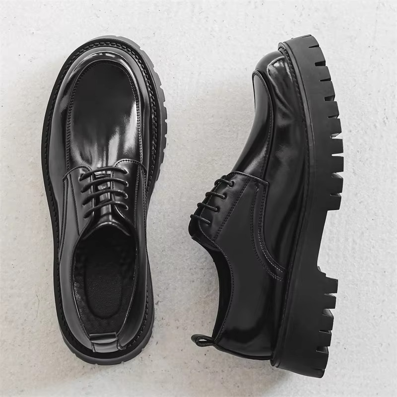 Men's polished leather Derby shoes business casual lace-up style with elevated thick sole