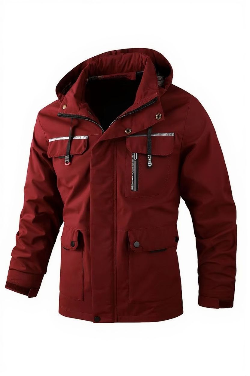 Men's waterproof hooded windbreaker jacket with warm fleece lining, soft shell, versatile outdoor fit