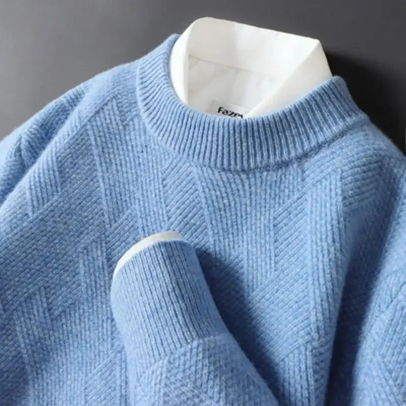 Men's diamond knit sweater casual layering essential with classic textured pattern soft-touch knitwear