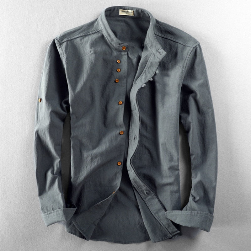 Men's white kimono-inspired relaxed fit Japanese shirt with traditional cultural design details