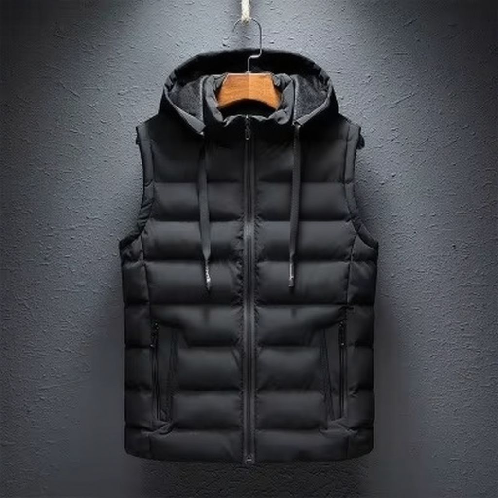 Men's plus size hooded sleeveless padded vest lightweight cotton blend relaxed fit up to 6XL
