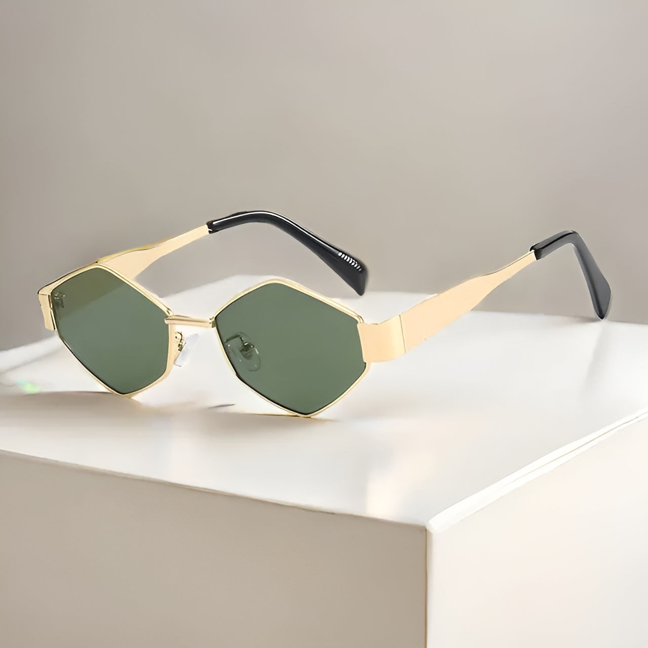 Gianna bold geometric sunglasses wide gold accent frame UV protection for fashionable women