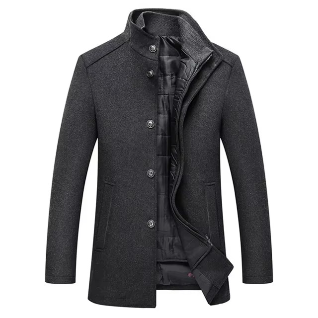 Men's slim-fit wool blend vest parka coat in neutral tone, adjustable business-ready winter layer
