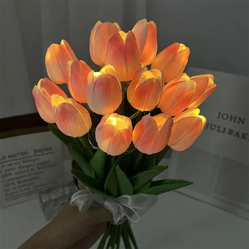 Portable LED tulip night light soft ambient glow bedroom kids room nature-inspired floral design
