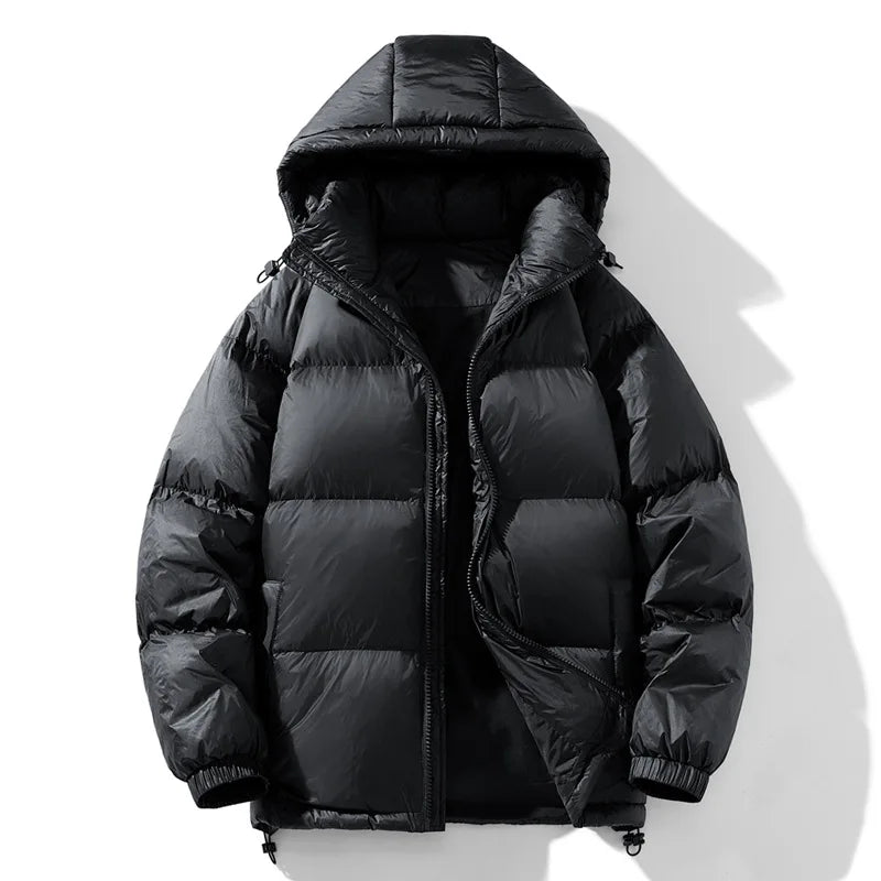 Men's Henri Moreau hooded down jacket, slim modern silhouette with 90% duck down insulation