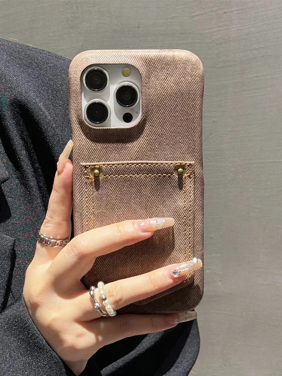 TrendAura indigo selvedge denim iPhone case with stitched pocket detail and rugged protection