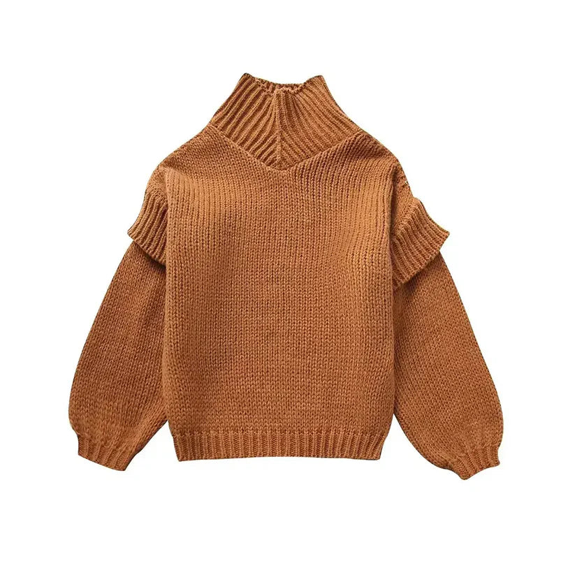 Women's oversized turtleneck knit sweater in cozy soft fabric, relaxed loose silhouette for everyday warmth