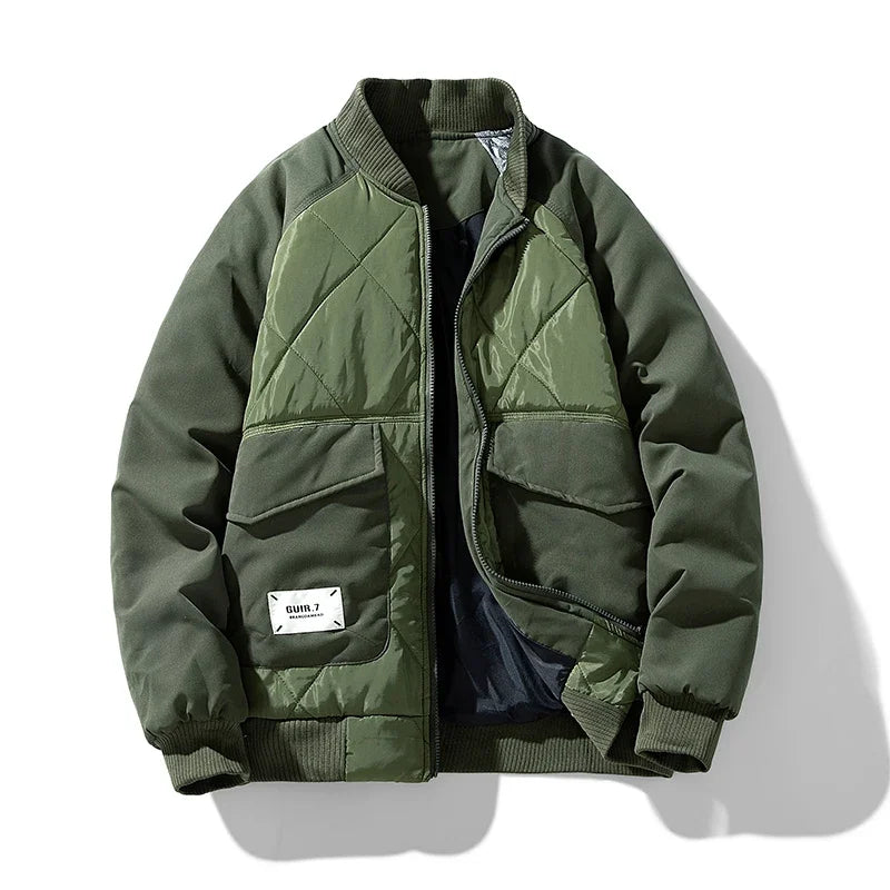 Men's quilted bomber jacket hip-length collared zip-front with flap pockets regular fit