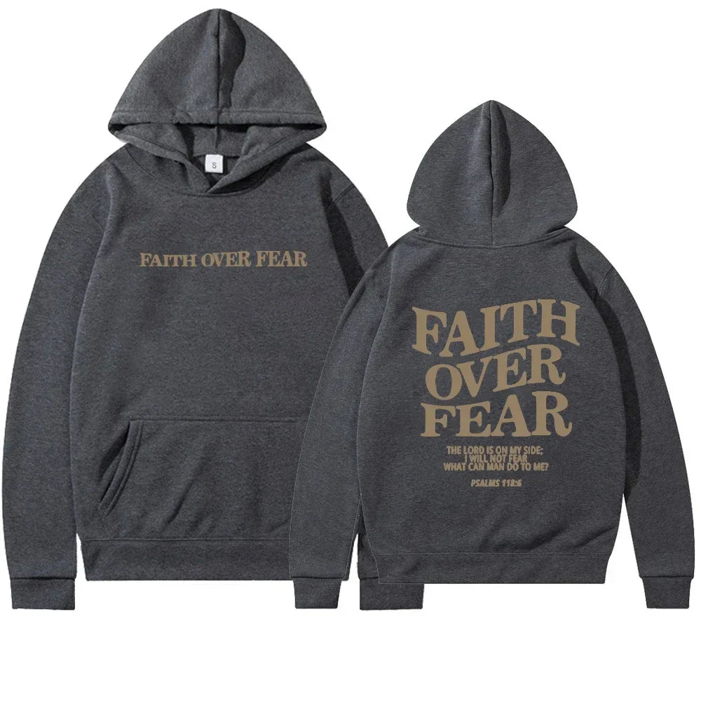 Women's oversized hoodie Faith Over Fear Bible verse print cozy relaxed fit sweatshirt