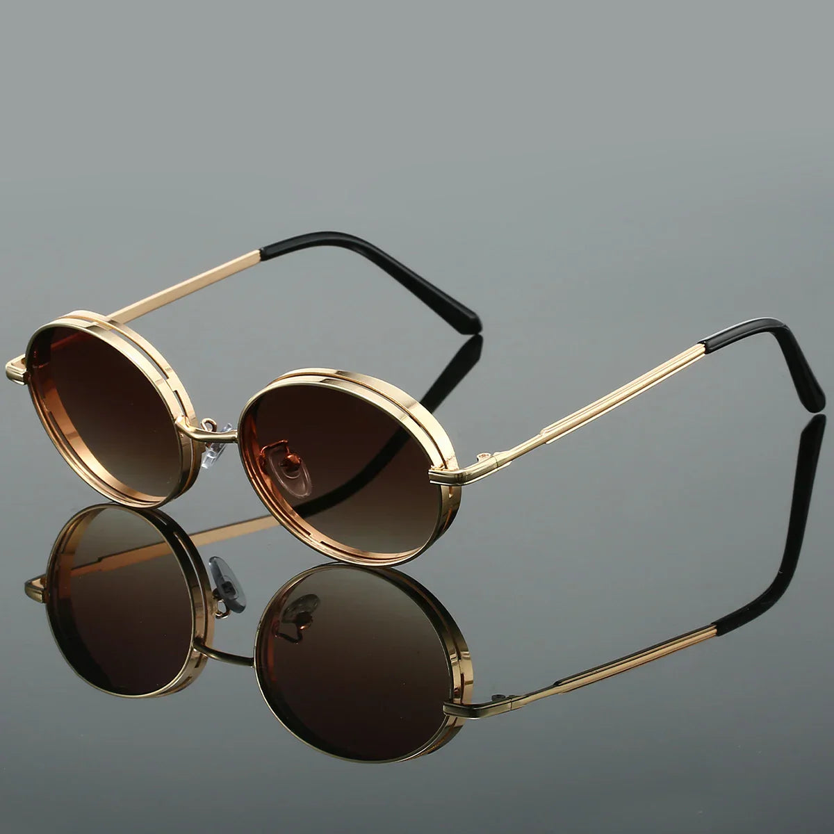 Women's retro oval gradient lens sunglasses lightweight alloy wireframe UV400 anti-reflective
