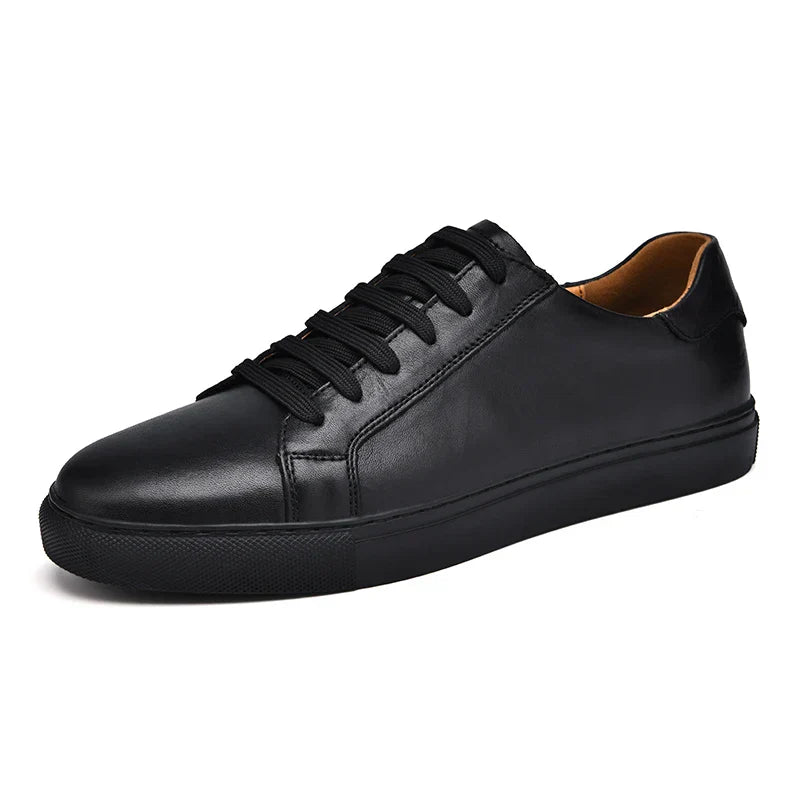 Men's white genuine leather slip-on sneaker with cushioned insole and clean minimalist design