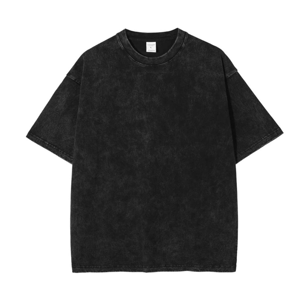 Vintage washed distressed oversized cotton T-shirt drop shoulder relaxed unisex casual tee