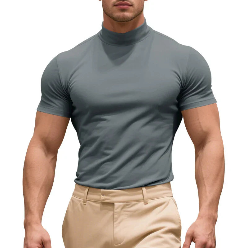 Men's slim fit white stretch cotton T-shirt tailored silhouette breathable everyday comfort tee