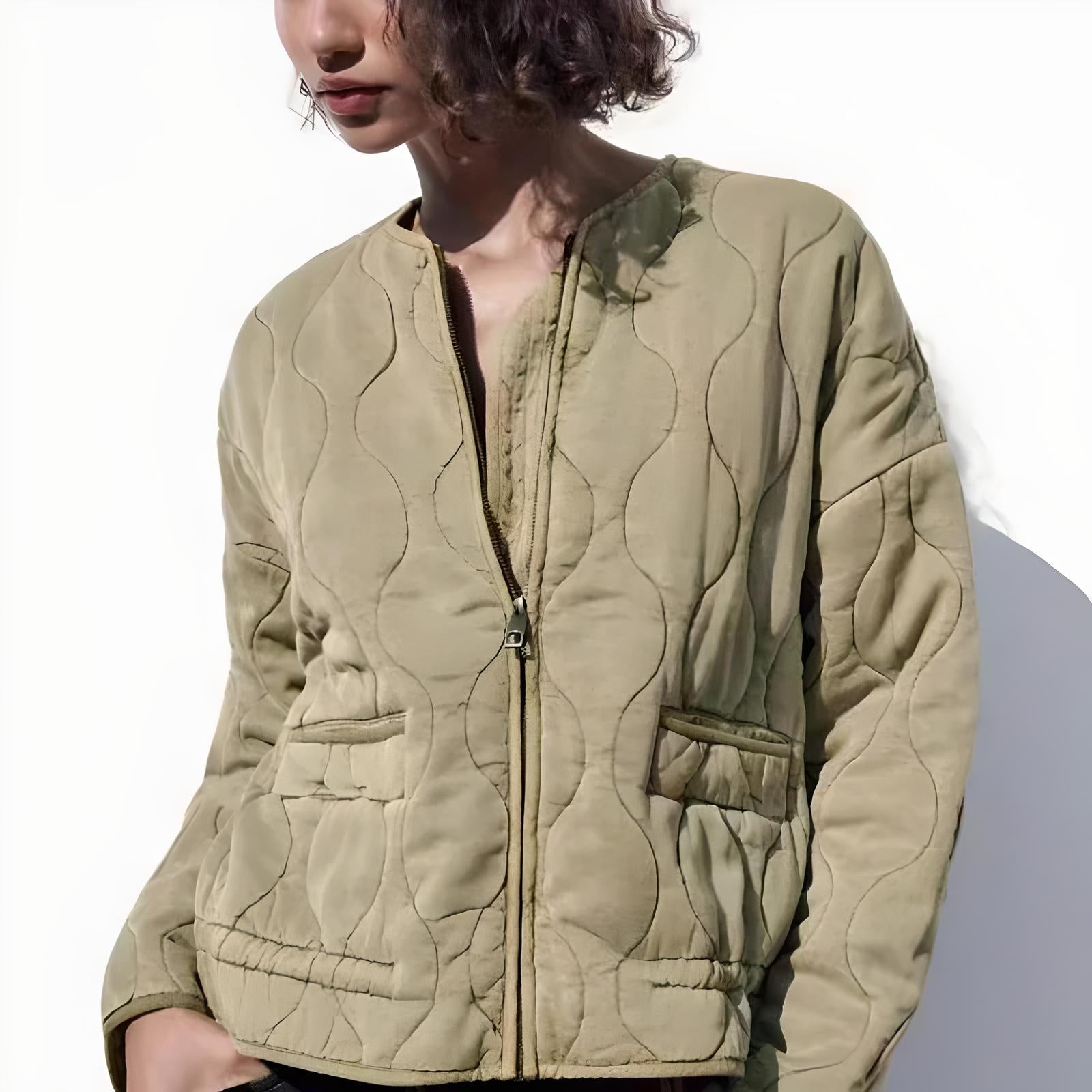Black quilted puffer bomber jacket unisex tailored fit with zipper closure warm insulated