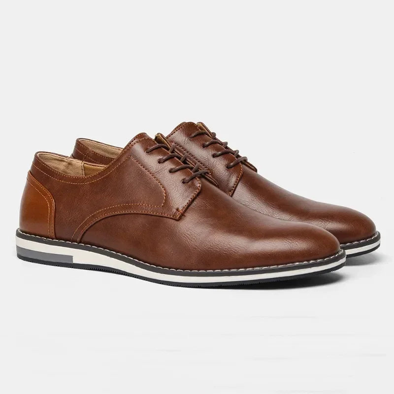 Men's brown synthetic leather derby shoes Salvo Ruggerro business casual rubber outsole all-day comfort