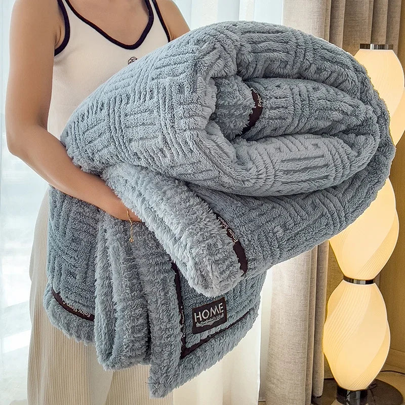 Plush velvet throw blanket with soft coral fleece, dual-sided luxury for sofa and bedroom décor
