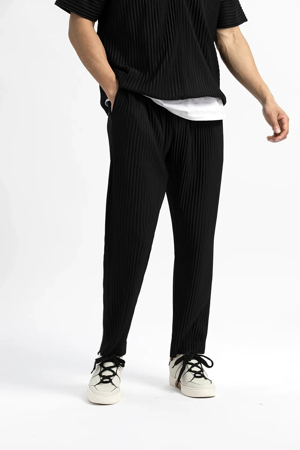 Exodus black corduroy-inspired lounge pants with elastic waist, silky-soft ribbed texture streetwear style