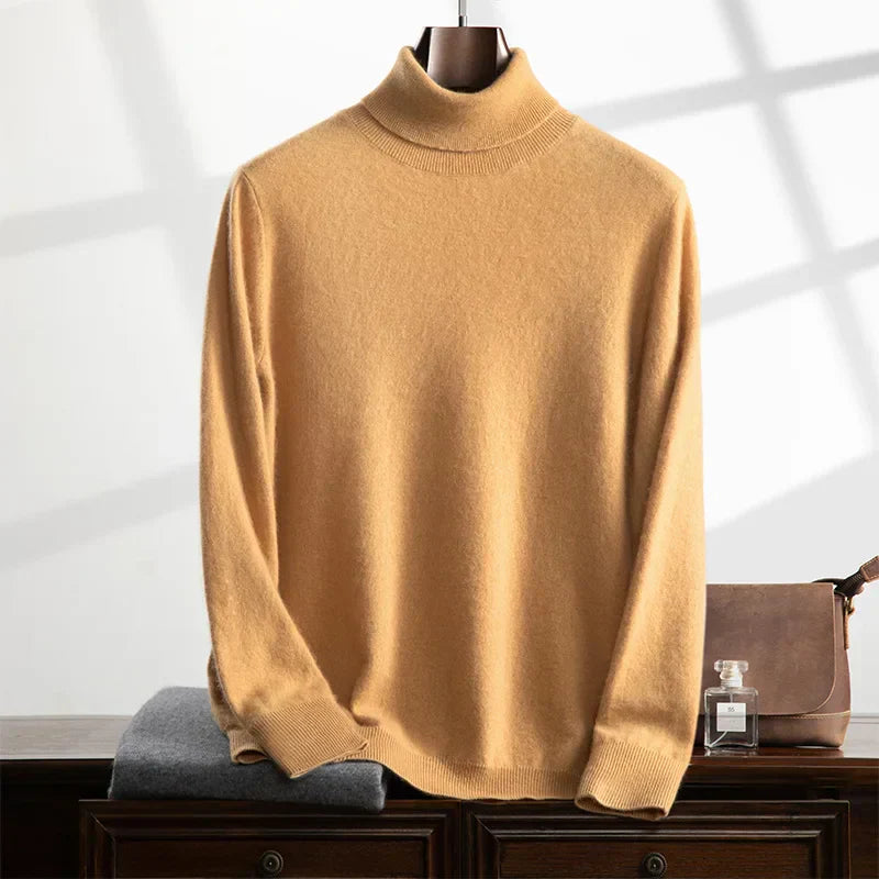 Men's cashmere-like turtleneck sweater relaxed fit soft wool blend knit warm cozy premium