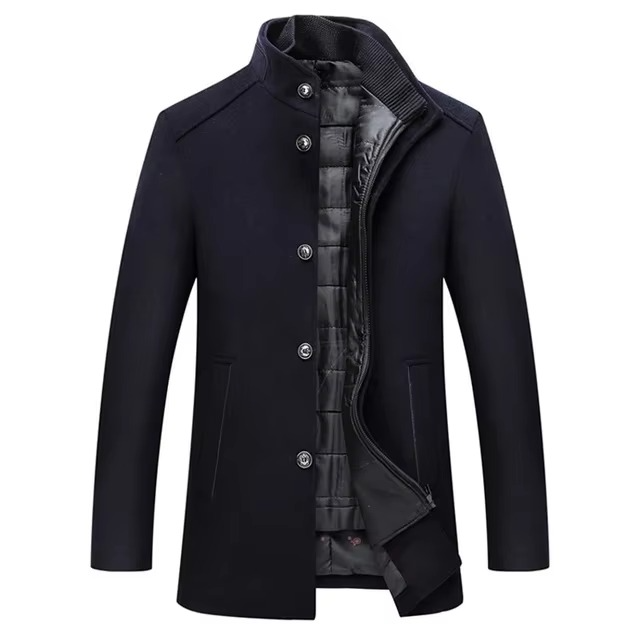 Men's slim wool blend vest parka coat in neutral tone, adjustable business-ready silhouette for winter warmth
