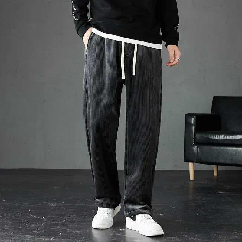 Men's corduroy joggers straight leg elastic waist casual everyday comfort soft textured pants